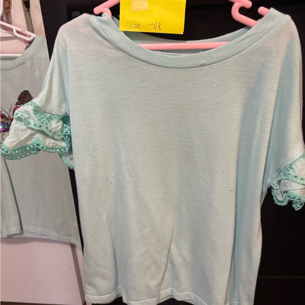 Women's Light Blue Ruffle Sleeve Top